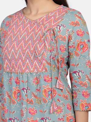 Green Floral Printed Kurta 5