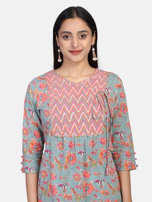 Green Floral Printed Kurta 6