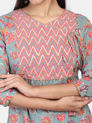 Green Floral Printed Kurta 8