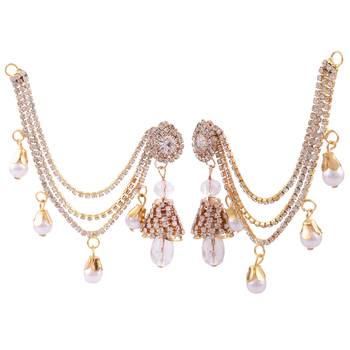 Traditional Stylish Gold Plated Polki & Pearl Bahubali Jhumki Jhumka Earrings 3