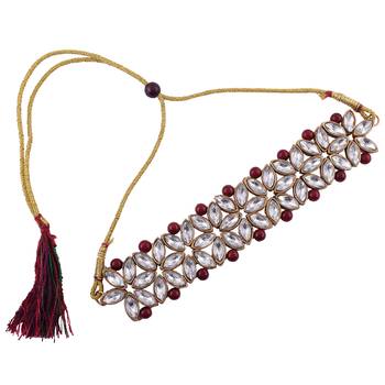 GOLD PLATED With Silver & Mahroon Pearl DESIGNER Choker Set With Mang Tika 4