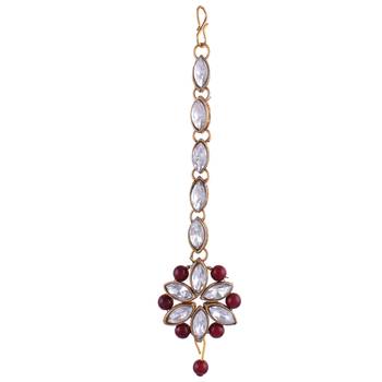 GOLD PLATED With Silver & Mahroon Pearl DESIGNER Choker Set With Mang Tika 5
