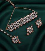 GOLD PLATED With Silver & Peach Pearl DESIGNER Choker Set With Mang Tika