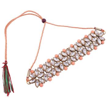 GOLD PLATED With Silver & Peach Pearl DESIGNER Choker Set With Mang Tika 4