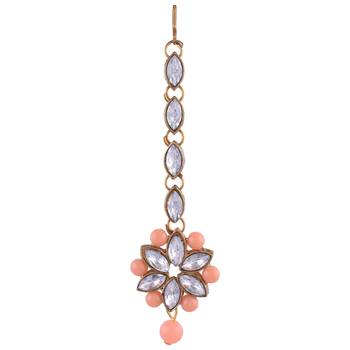 GOLD PLATED With Silver & Peach Pearl DESIGNER Choker Set With Mang Tika 5
