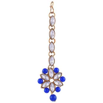 GOLD PLATED With Silver & Blue Pearl DESIGNER Choker Set With Mang Tika 5