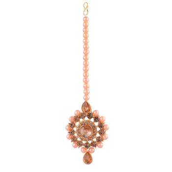 GOLD PLATED With Golden Pearl DESIGNER Necklace Set With Mang Tika 4