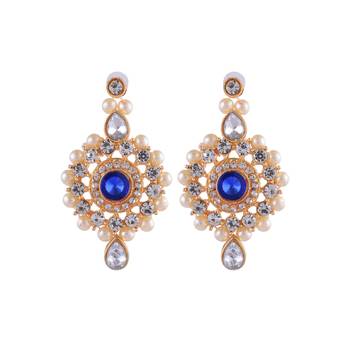 Alloy Blue Gold-plated Bridal Set With Long & short Necklace and 1 mang Tika & 2 Earrings 5