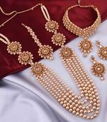 Alloy White Gold-plated Bridal Set With Long & short Necklace and 1 mang Tika & 2 Earrings
