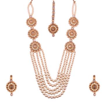 Alloy White Gold-plated Bridal Set With Long & short Necklace and 1 mang Tika & 2 Earrings 2