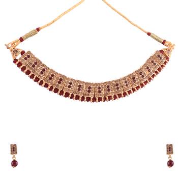 GOLD PLATED Mahroon & White DESIGNER NECKLACE SETS 2