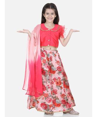 pink Ruffle Sleeve Floral Lehenga 1