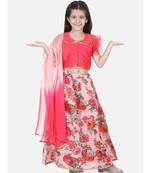pink Ruffle Sleeve Floral Lehenga