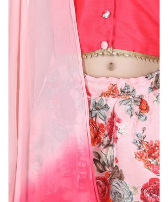 pink Ruffle Sleeve Floral Lehenga 2