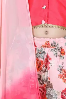 pink Ruffle Sleeve Floral Lehenga