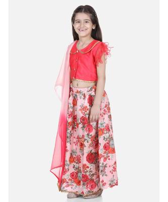 pink Ruffle Sleeve Floral Lehenga 3