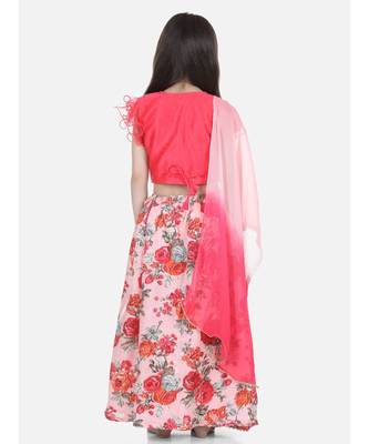pink Ruffle Sleeve Floral Lehenga 4