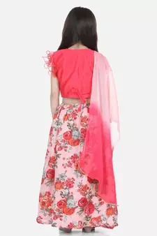 pink Ruffle Sleeve Floral Lehenga