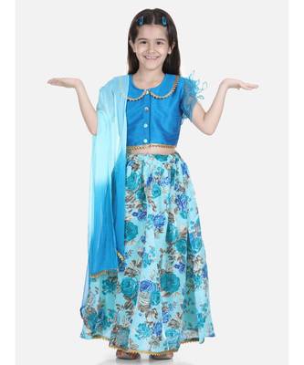 blue Ruffle Sleeve Floral Lehenga 1