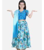 blue Ruffle Sleeve Floral Lehenga
