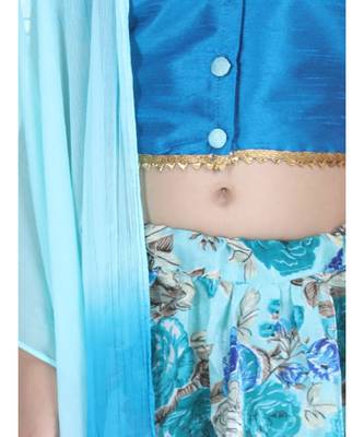 blue Ruffle Sleeve Floral Lehenga 2