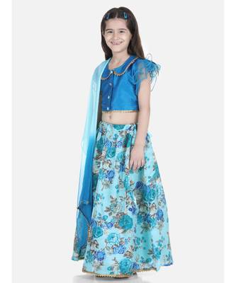 blue Ruffle Sleeve Floral Lehenga 3