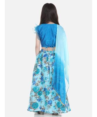 blue Ruffle Sleeve Floral Lehenga 4