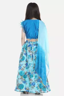blue Ruffle Sleeve Floral Lehenga