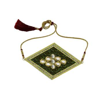 parrot-Green Stone Stud Brass Bajubandh 1