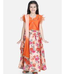 orange Ruffle Sleeve Floral Lehenga