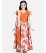 orange Ruffle Sleeve Floral Lehenga