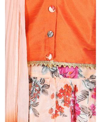 orange Ruffle Sleeve Floral Lehenga 2