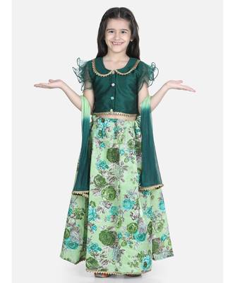 green Ruffle Sleeve Floral Lehenga 1