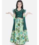 green Ruffle Sleeve Floral Lehenga