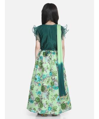 green Ruffle Sleeve Floral Lehenga 2