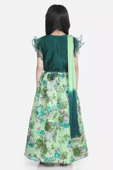 green Ruffle Sleeve Floral Lehenga