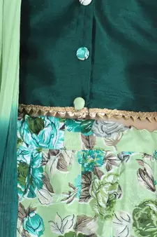 green Ruffle Sleeve Floral Lehenga