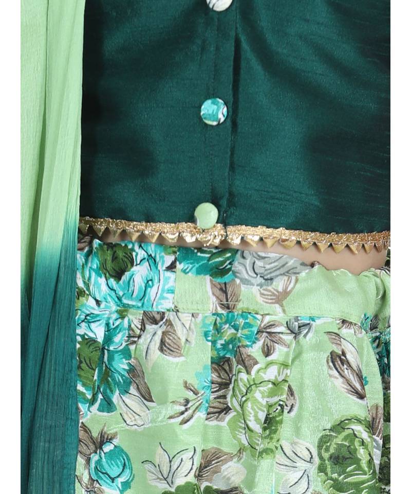 green Ruffle Sleeve Floral Lehenga