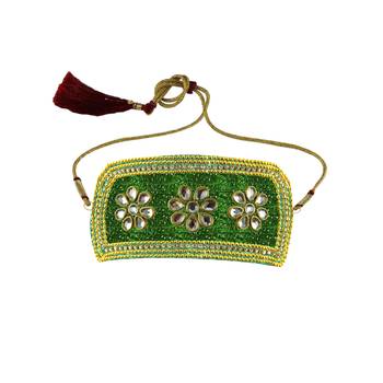 parrot-Green Stone Stud Brass Bajubandh 1