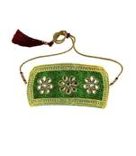 parrot-Green Stone Stud Brass Bajubandh