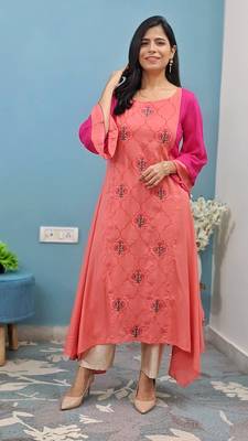 Pink Embroidered Cotton stitched kurti 6