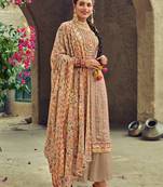 Beige Faux georgette semistiched shtraight style Pllazzo Suit