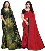 Green,Red Printed Georgette Daily Wear Saree with Blouse Piece(Pack of 2)
