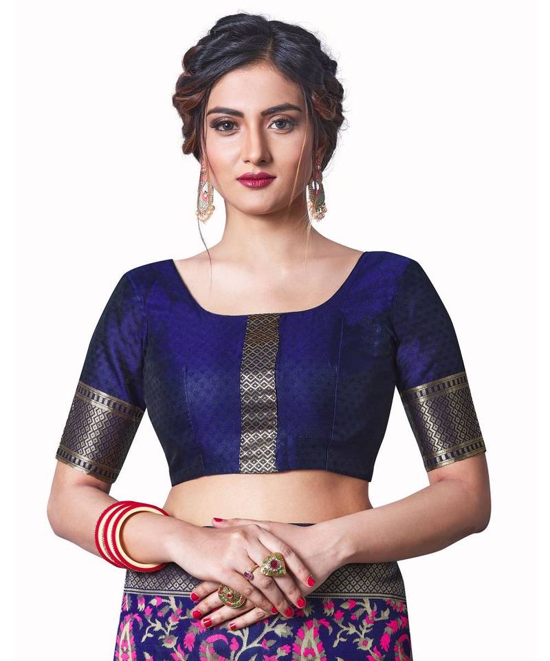 Navy Blue Jacquard Saree main image 1
