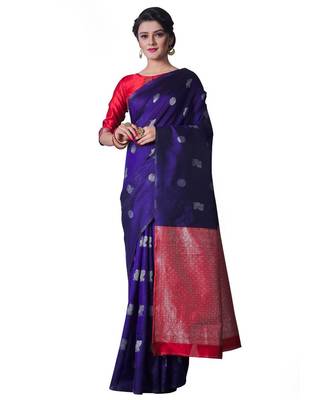 BLUE RED Banarasi Jacquard  Saree With Blouse 1