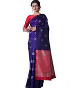 BLUE RED Banarasi Jacquard  Saree With Blouse