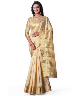 CREAM  Assam Silk Cotton Silk,Silk  Saree With Blouse 1
