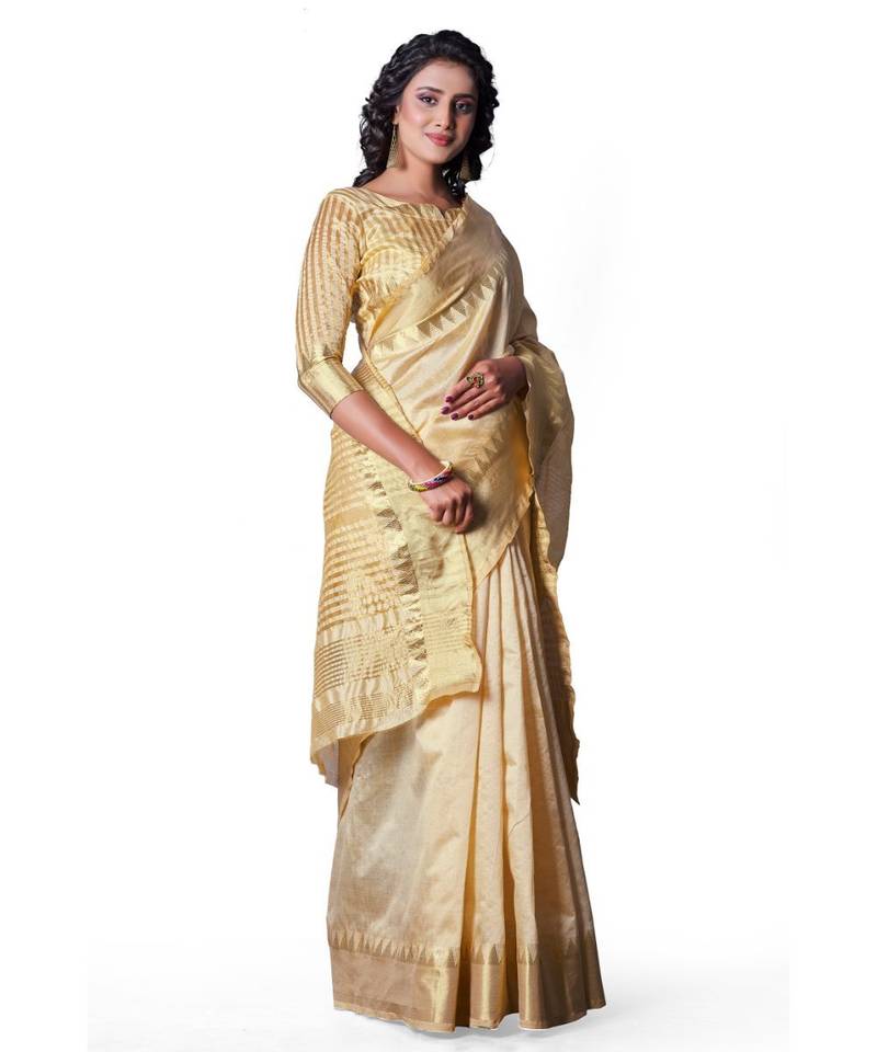 CREAM  Assam Silk Cotton Silk,Silk  Saree With Blouse
