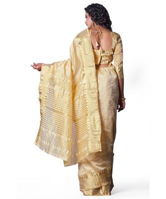 CREAM  Assam Silk Cotton Silk,Silk  Saree With Blouse 3