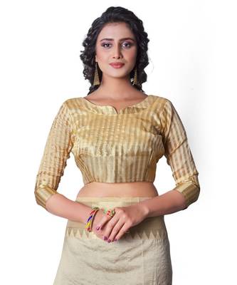 CREAM  Assam Silk Cotton Silk,Silk  Saree With Blouse 4